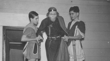 Life's work: Rainer Erler (centre) at the age of 18 as King Creon at the Ickinger Gymnasium.