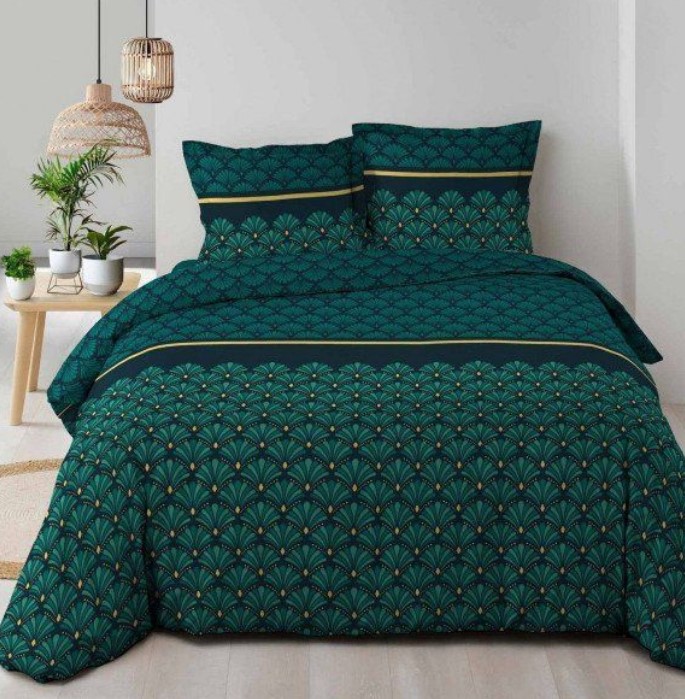 Artchic Bedding Set With Duvet Cover And Pillowcases In Patterned Duck Egg Blue And Green 