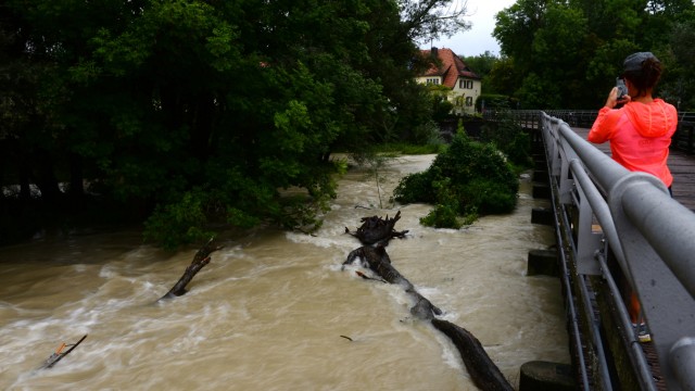 Floods in Munich: an unusual amount of driftwood is currently floating in the Isar.