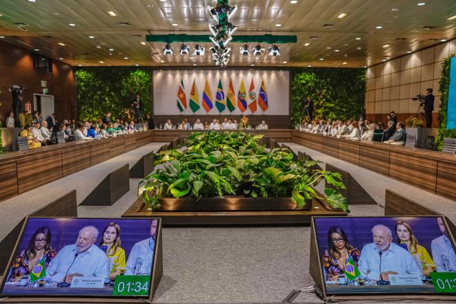 Brazilian President Lula speaks during a meeting of the eight member countries of the Amazon Cooperation Treaty Organization, in Belem, Brazil, in a photo released August 8 by the Brazilian Presidency.