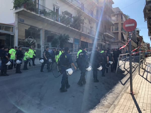 The police force around the Apostolos Nikolaidis stadium before the meeting between Pana and OM.