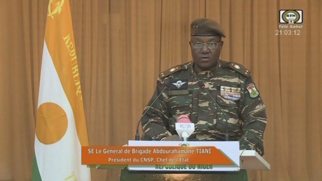 New mediation attempts: General Abdourahamane Tiani during his speech on national television.