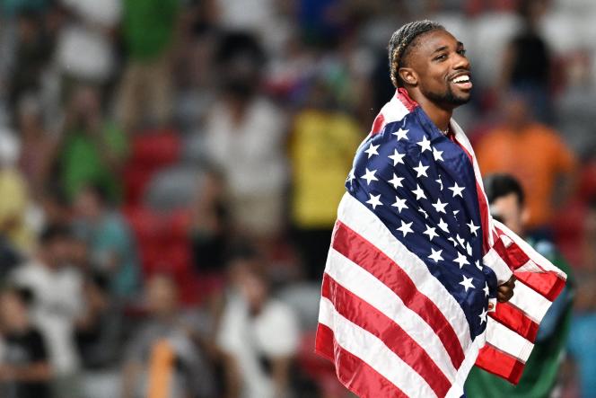 Noah Lyles completed the 100m-200m double on Friday at the world athletics championships in Budapest. 