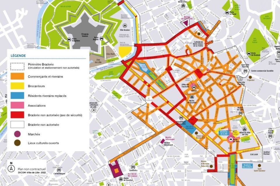 Here is the map of the 2023 edition of the Braderie de Lille (Nord).