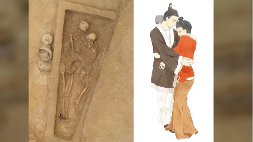 The grave and an illustration of the intimate pose.