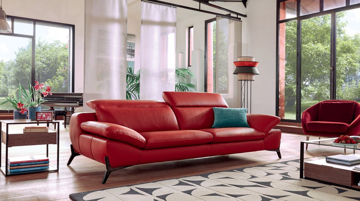 The Red Sofa in the White and Black Living Room