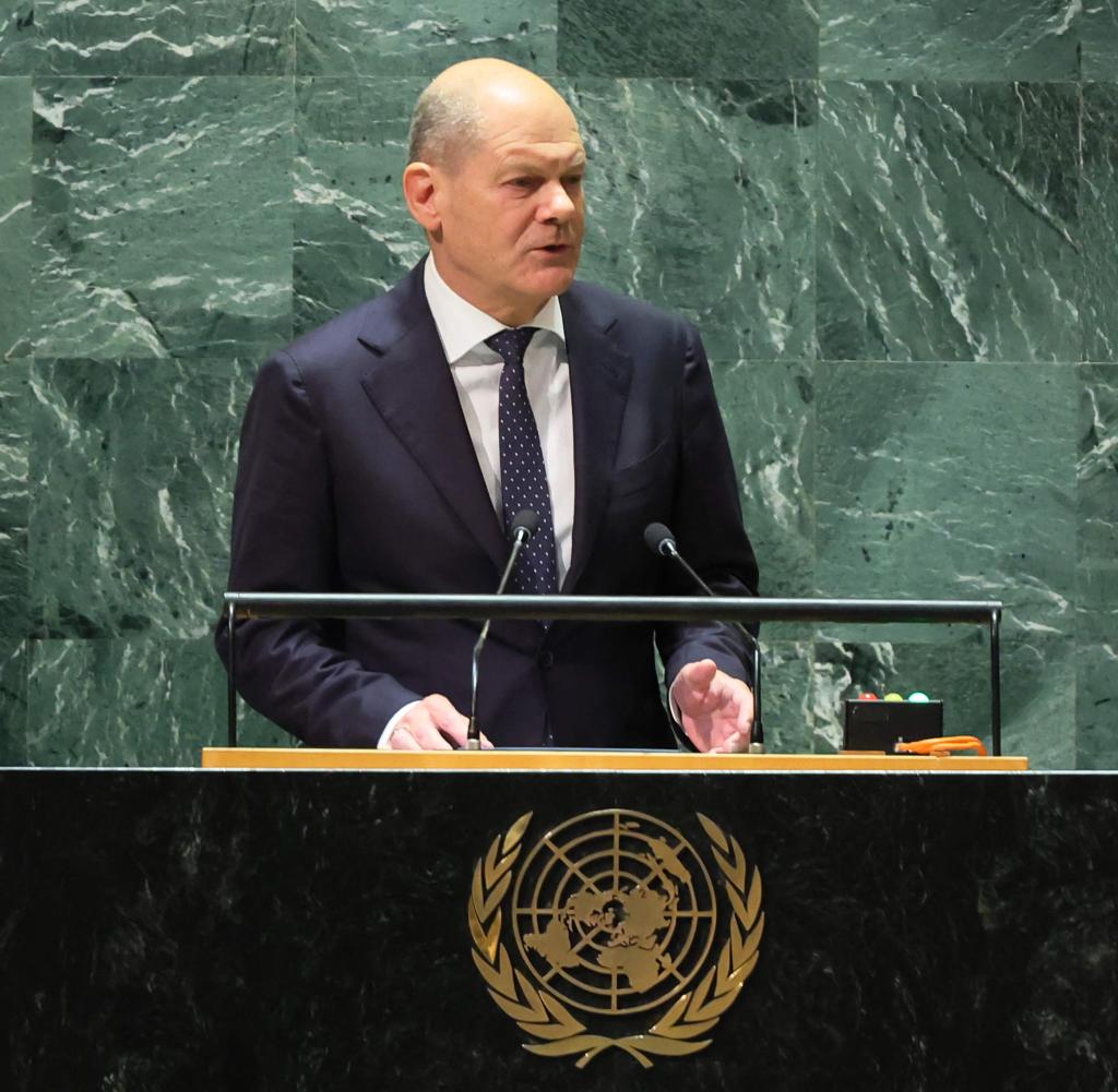 Olaf Scholz during his speech at the United Nations