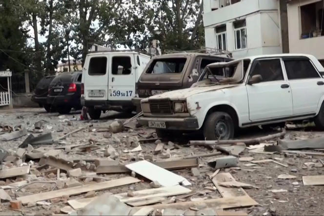 Debris on a street in Stepanakert on September 20.