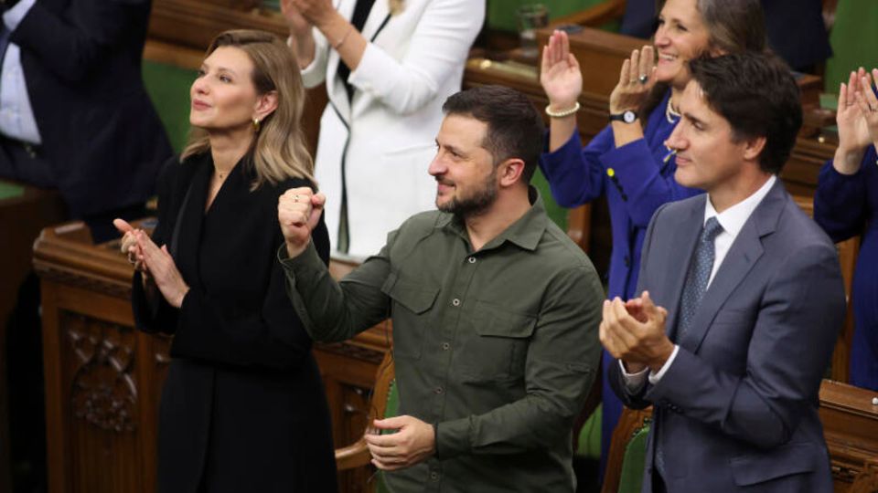 Volodymyr Zelensky and Justin Trudeau give a standing ovation for a veteran in the Canadian House of Commons