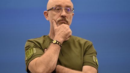 Ukrainian Defense Minister Oleksiï Reznikov on September 3, 2023 in kyiv.  (SERGEI CHUZAVKOV / AFP)