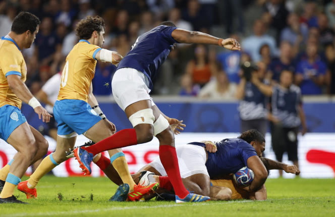 French hooker Peato Mauvaka, during the World Cup match against Uruguay, September 14, 2023, in Villeneuve-d'Ascq (North). 