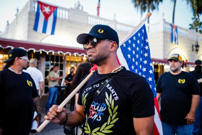 Enrique Tarrio, then leader of the far-right group Proud Boys, during a demonstration against the Cuban regime, in Miami (Florida), July 16, 2021.