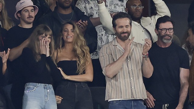 People: Taylor Swift (left) with Blake Lively, Ryan Reynolds and Hugh Jackman at football.