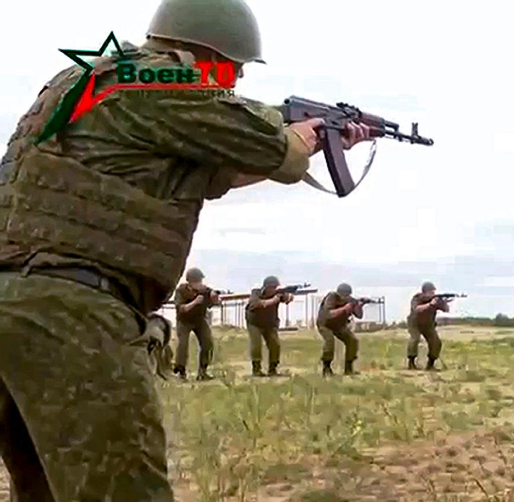 This photo from the Belarusian Defense Ministry from mid-July is said to show soldiers training with Wagner mercenaries