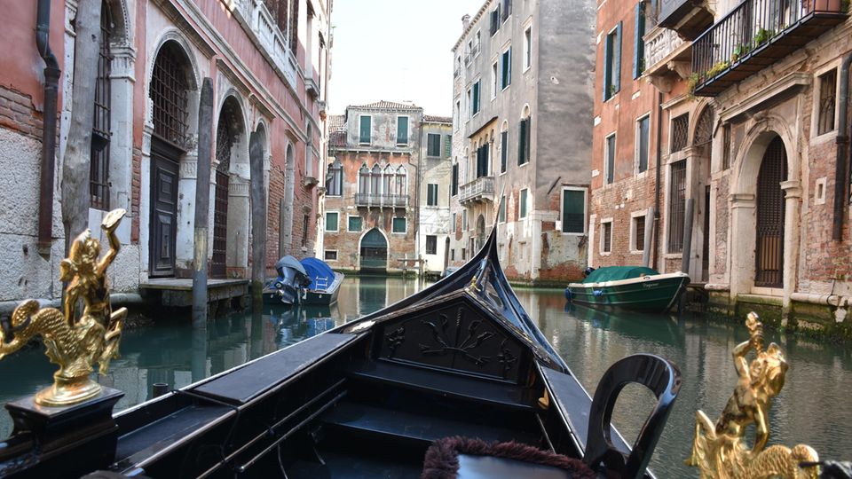 View from a gondola in Venice
