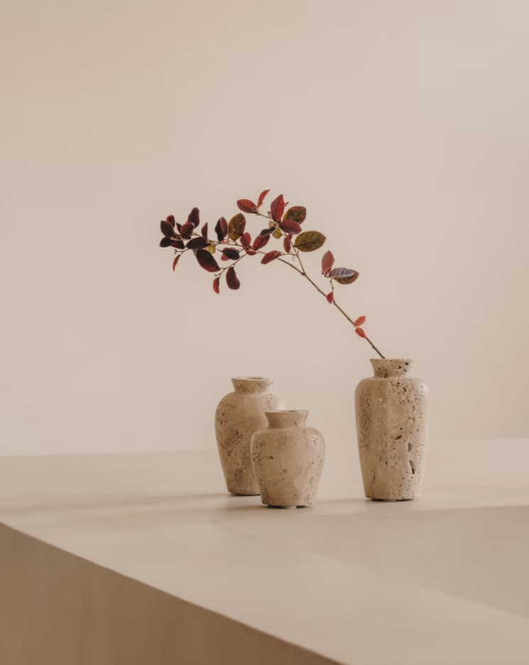 Malch Set Of 3 Travertine Vases