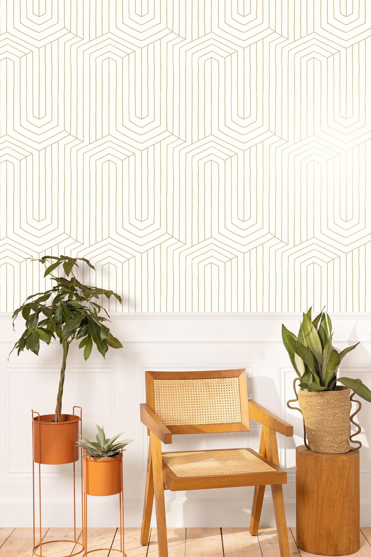 Xxl Gold White Infinite Geometric Line Wallpaper 