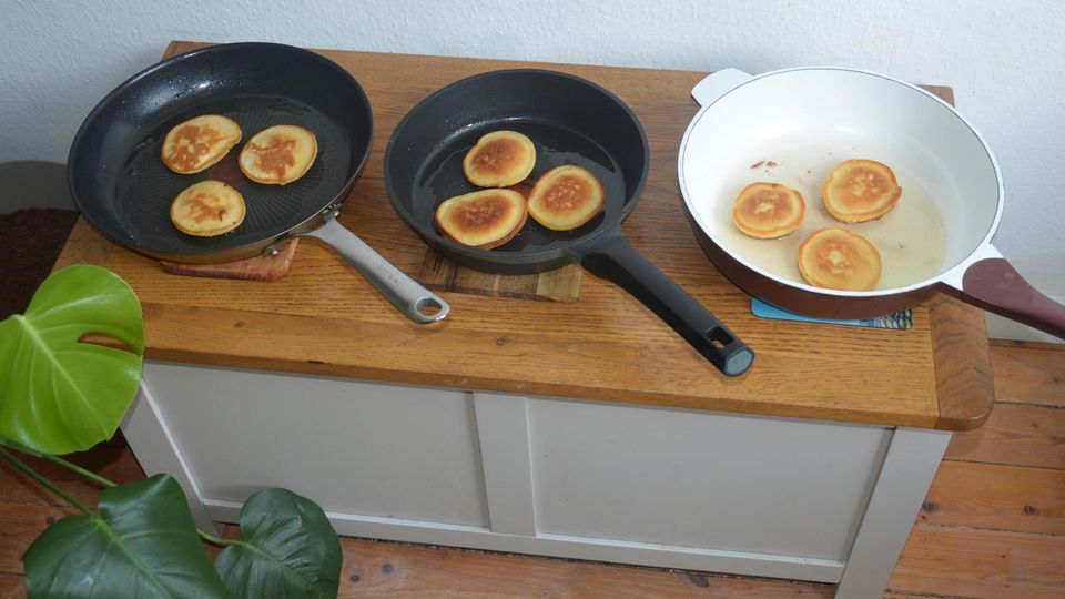 Three frying pans in comparison
