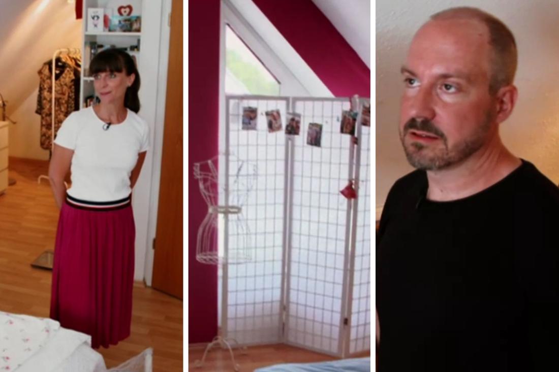 Wedding at first sight: Alexandra in her bedroom.  Your pink wall.  Heiko is in Alexandra's apartment for the first time (photo montage)