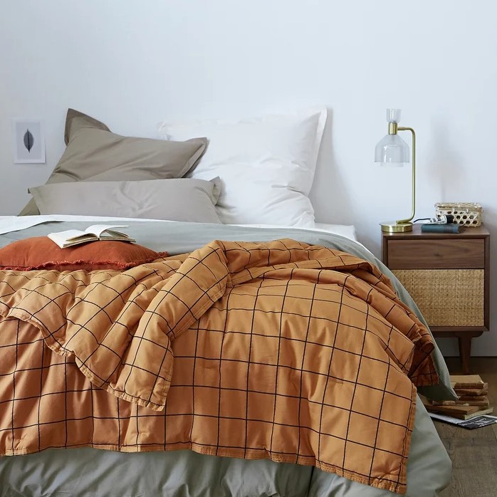 The Plaid Or Quilt To Accessorize The Bed 