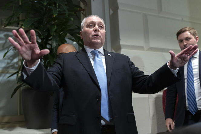 Steve Scalise, the Republican candidate for speaker of the House of Representatives, announces that he is withdrawing his candidacy, Thursday, October 12, in Washington.