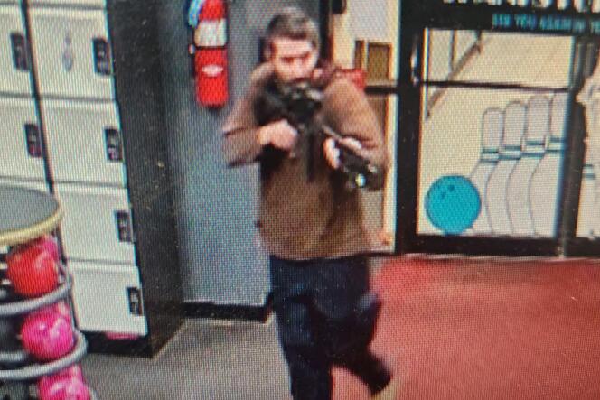The armed suspect in the shootings in Lewiston, Maine, on October 25, 2023. This image was released by the Androscoggin County Sheriff's Office via Facebook.