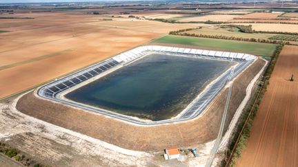 An agricultural water reserve in southern Vendée, in Nalliers, September 26, 2022. (FRANCK DUBRAY / MAXPPP)