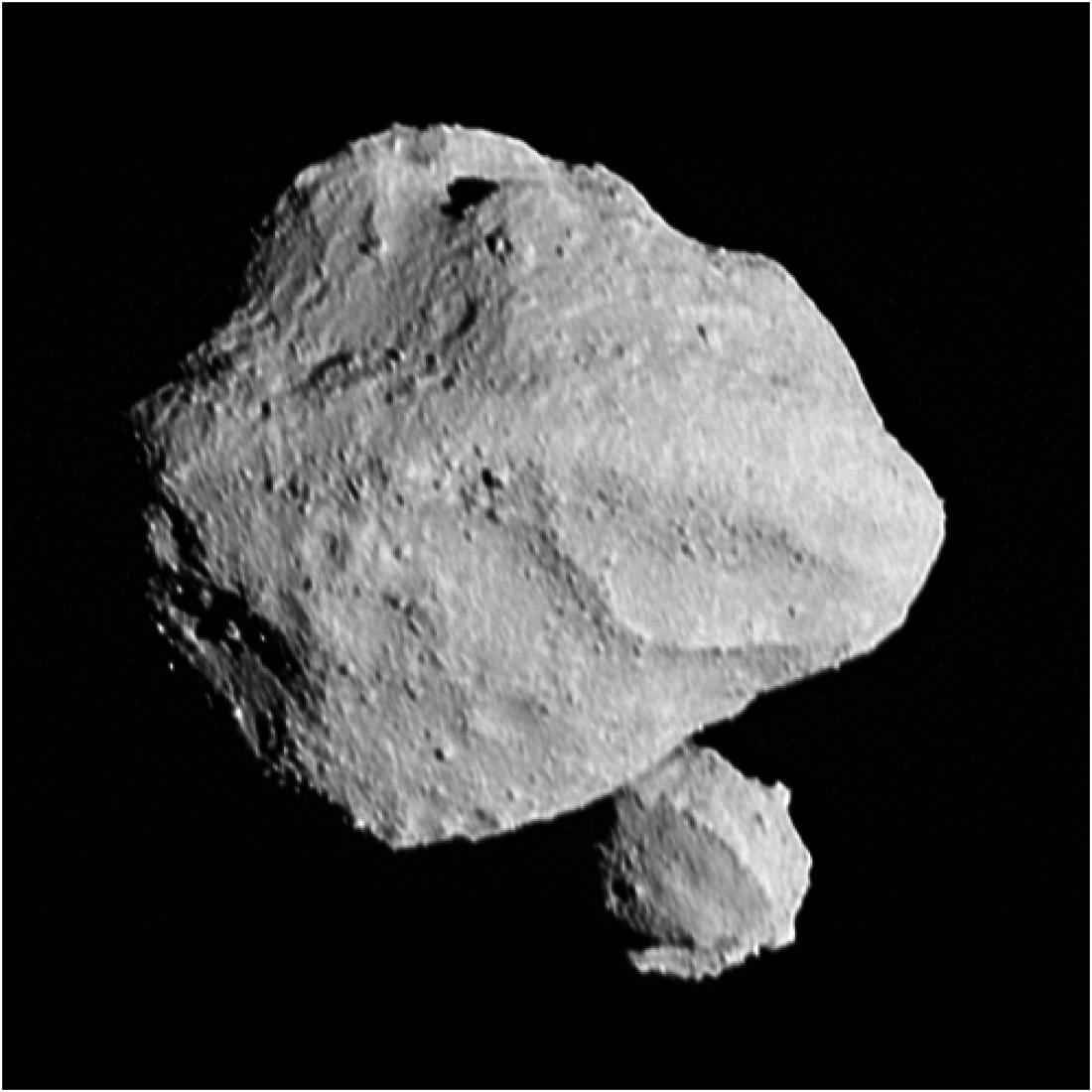 The asteroid Dinkinesh in an image taken by the NASA space probe “Lucy”.  Dinkinesh consists of two asteroids.