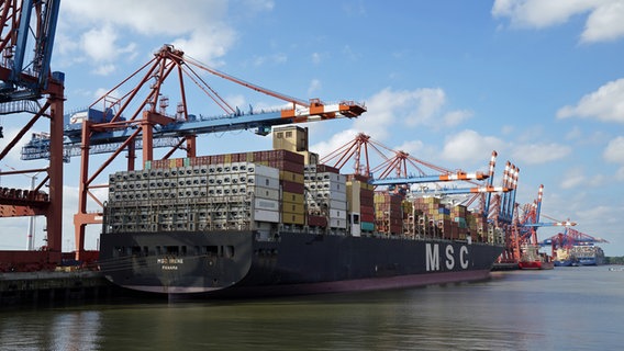 The container ship "MSC Irene" The shipping company MSC is handled at the Burchardkai Container Terminal in the Port of Hamburg.  © picture alliance / dpa Photo: Marcus Brandt