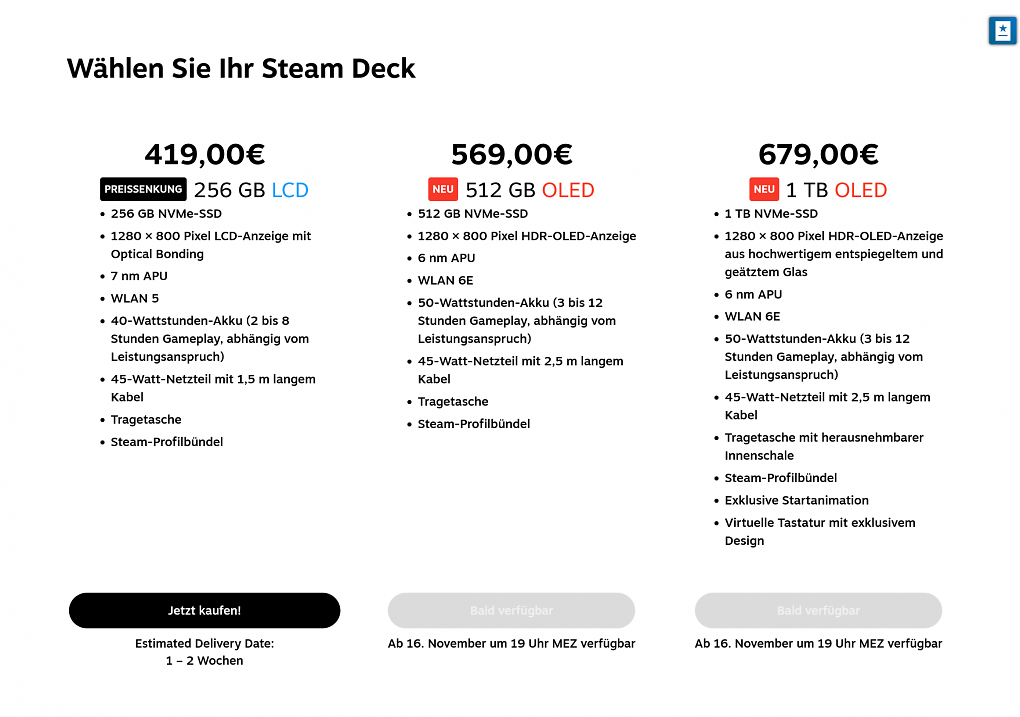 The new configurations and pricing of the Steam Deck with OLED and LCD