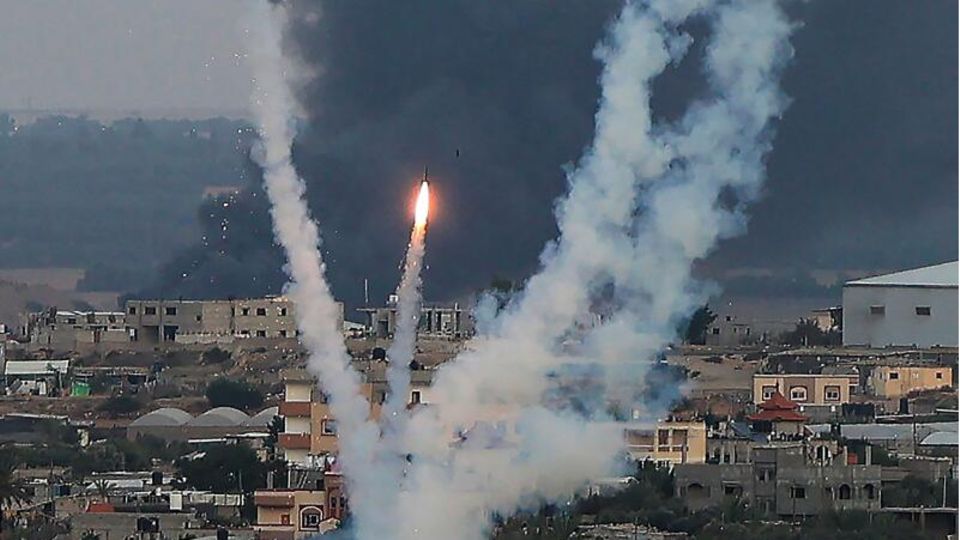 Hamas terrorists fire rockets at Israel from Rafah, south of the Gaza Strip.