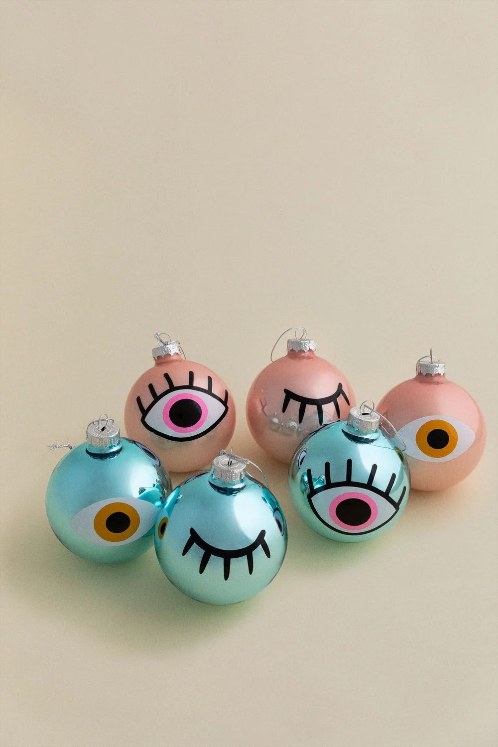 Set Of 6 Eyes Christmas Ornaments 