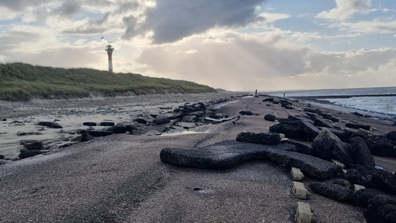 Last weekend's storm surge caused damage to the revetment in the west of the island on Wangerooge.  Parts of the main beach were also washed away.  © wangerooge-aktuell.de Photo: Anke Schlake