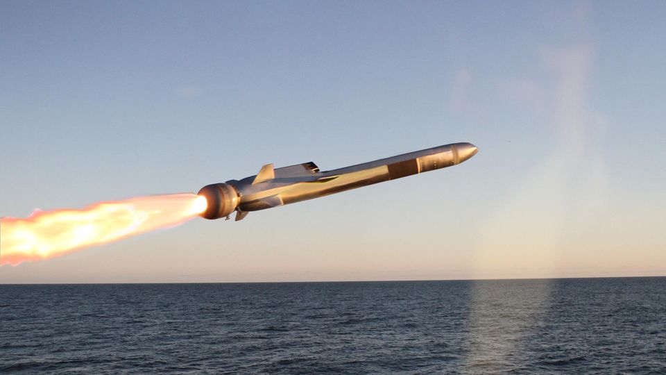 A Naval Strike Missile (NSM) from the Norwegian defense company Kongsberg Defense and Aerospace