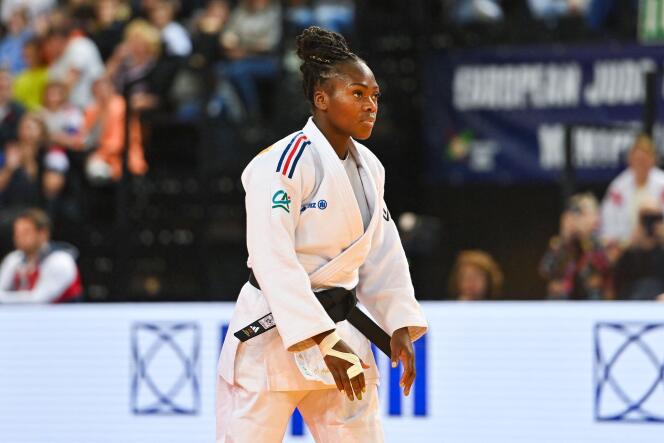 Frenchwoman Clarisse Agbegnenou during the European Judo Championships at the Sud de France Arena in Montpellier, November 4, 2023.