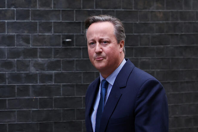Former British Prime Minister David Cameron outside 10 Downing Street in London, November 13, 2023.