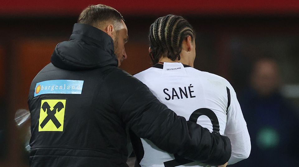 Austria's veteran national player Marko Arnautovic accompanied Sané from the pitch in a pastoral manner