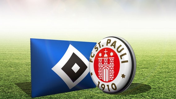 The logos of the football clubs HSV and FC St. Pauli on green lawn © Fotolia Photo: by-studio