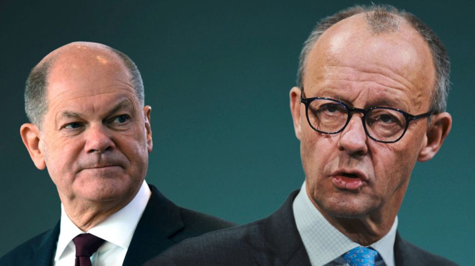 Chancellor Olaf Scholz and opposition leader Friedrich Merz