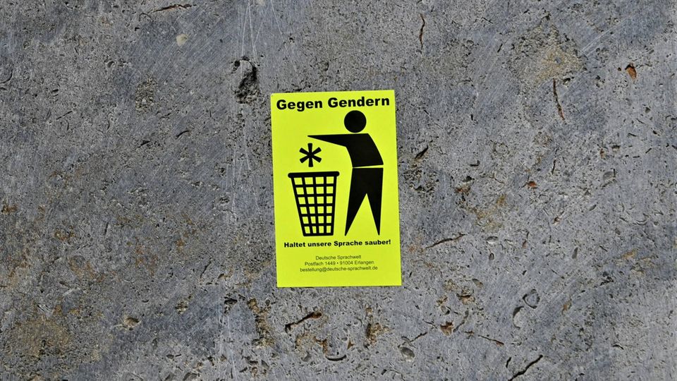 A sticker at the Leipzig Book Fair speaks out against gender