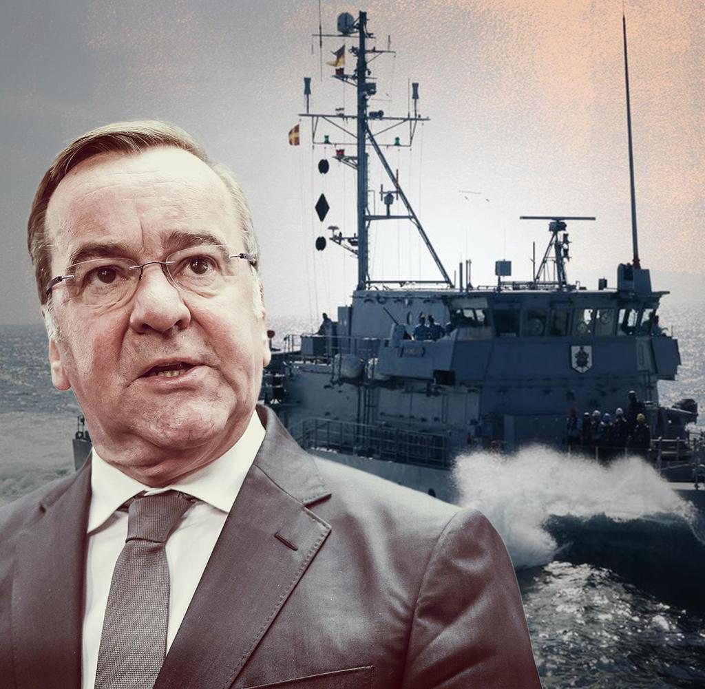 Verteidigungsminister Boris Pistorius (SPD); Minenjagdboot der Deutschen Marine