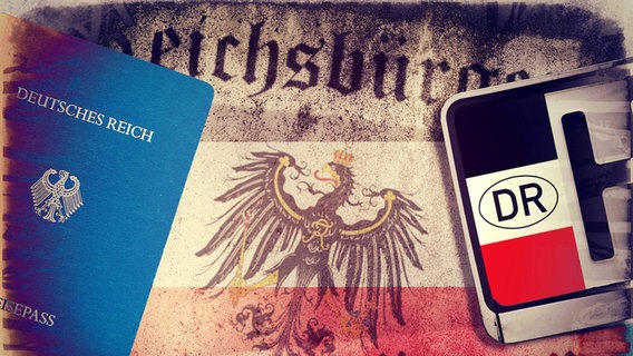 Reich citizen passports, Reich eagle and Reich citizen license plate, symbolic photo © picture alliance Photo: Christian Ohde