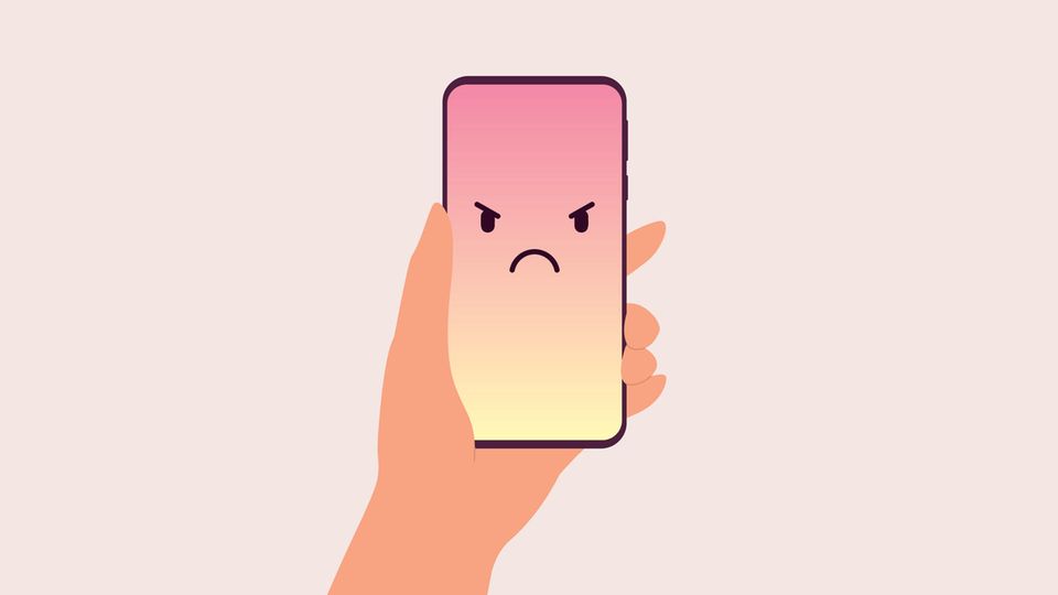 Social Media Illustration: Evil Emoji on Smartphone