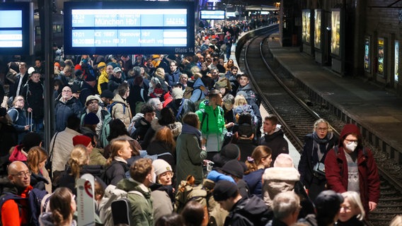 Zahlreiche Reisende warten auf einem vollem Bahnsteig am Hauptbahnhof auf ihren Zug. © dpa Foto: Bodo Marks
