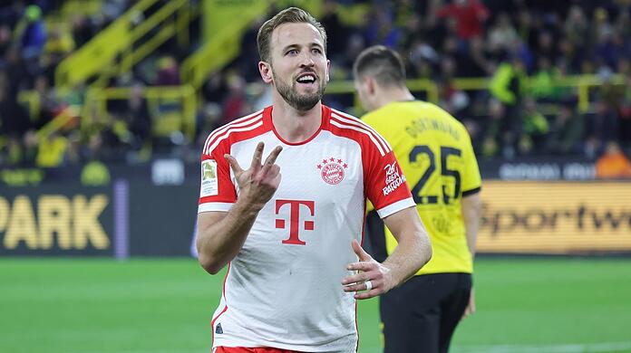 The hat-trick: Harry Kane scored three times for Bayern in the 4-0 win over runner-up Borussia Dortmund - with 15 goals in the first ten games of the season, he equaled Gerd Müller's record.