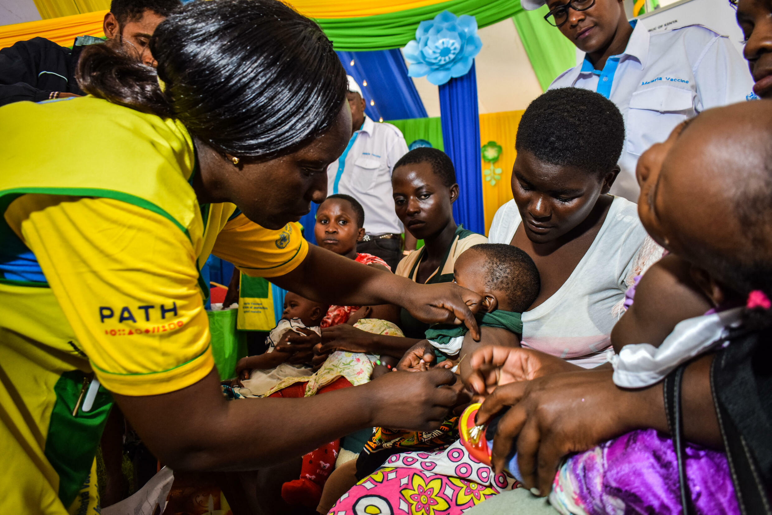 A child gets vaccinated against malaria on September 13, 2019 in Ndhiwa, Kenya.
