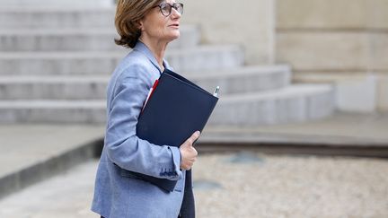 Agnès Firmin Le Bodo, Minister Delegate in charge of Territorial Organization and Health Professions, leaving the Elysée, July 13, 2023. (GEOFFROY VAN DER HASSELT / AFP)