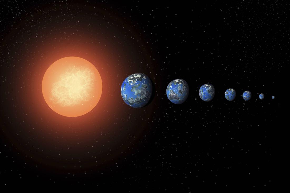 The Trappist-1 planetary system consists of a red dwarf star orbited by seven terrestrial planets.  (Artist's impression)