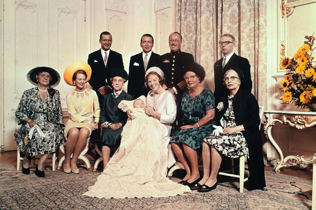 The photo showing Princess Margrethe (2nd from left) at the age of 27 was taken at the christening of King Willem Alexander of the Netherlands with his mother, Queen Beatrix.  five years later she was queen herself.