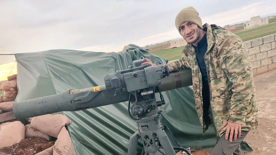 Suheil al-Hamoud with the comparatively bulky Tov rocket.